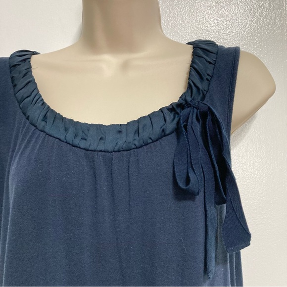 ANN TAYLOR Navy Dark Blue Layering Tank Blouse Bow Ribbon Detail Womens Large - Picture 2 of 11